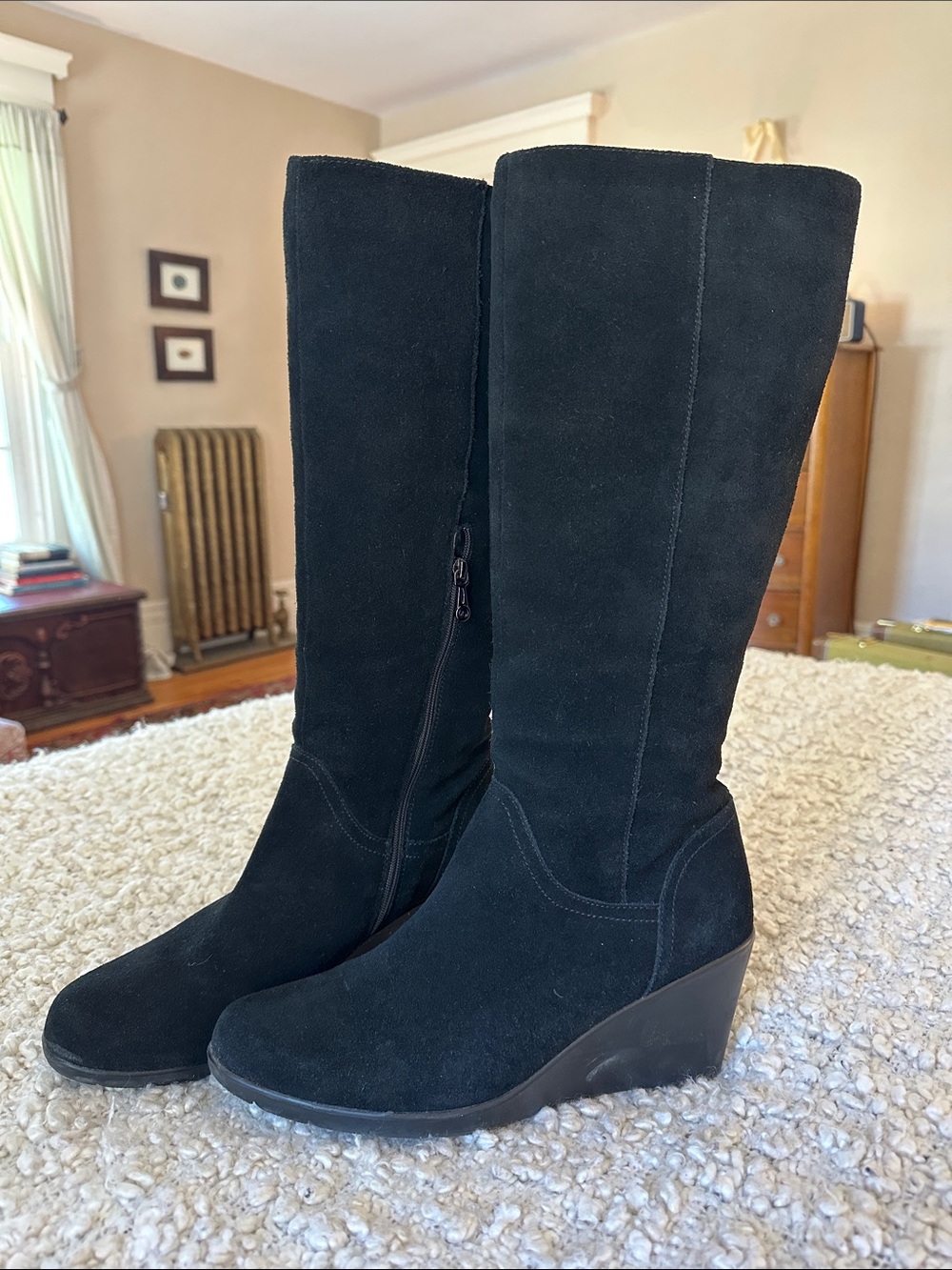 Blondo Black Suede Wedge Knee-High Boots